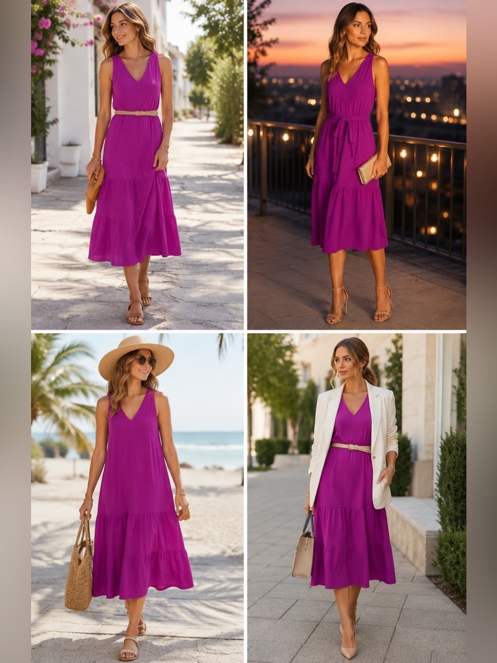 Banana Republic Petite Magenta Purple Sleeveless Midi Dress Tie Waist Sz M NWOT - Picture 2 of 13